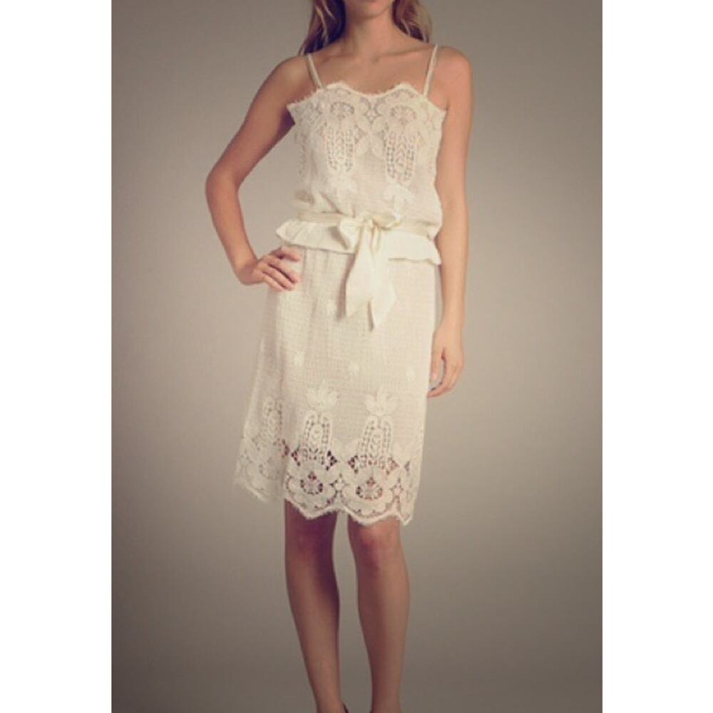 Miguelina Stella Scallop Lace Sheath Dress Floral Ruffle Knee Length Cottagecore - Picture 2 of 10